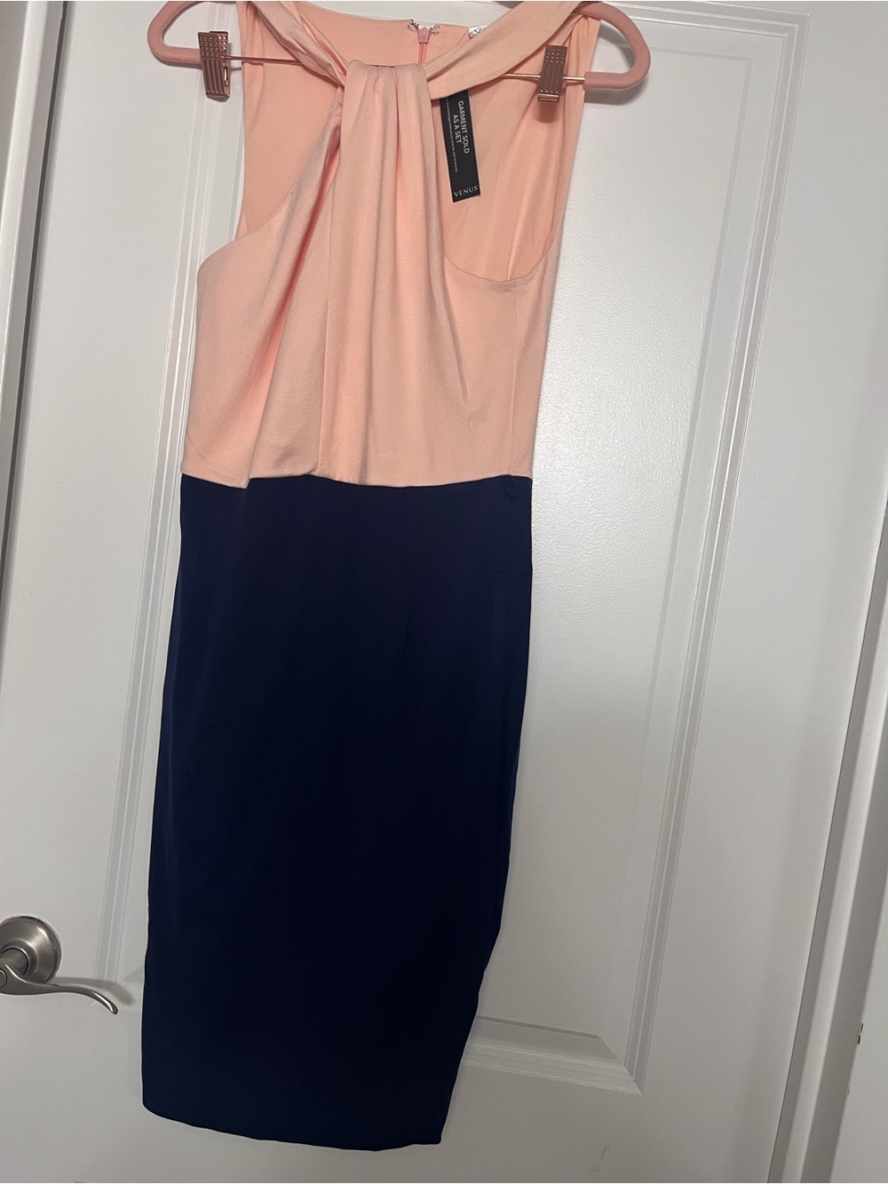 VENUS Peach and Navy Colorblock Midi Sheath Dress